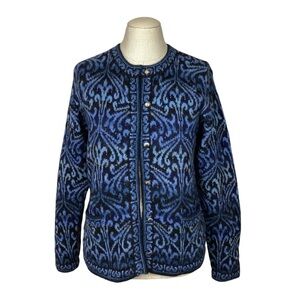 Intiwara Alpaca Button Cardigan Blue Black